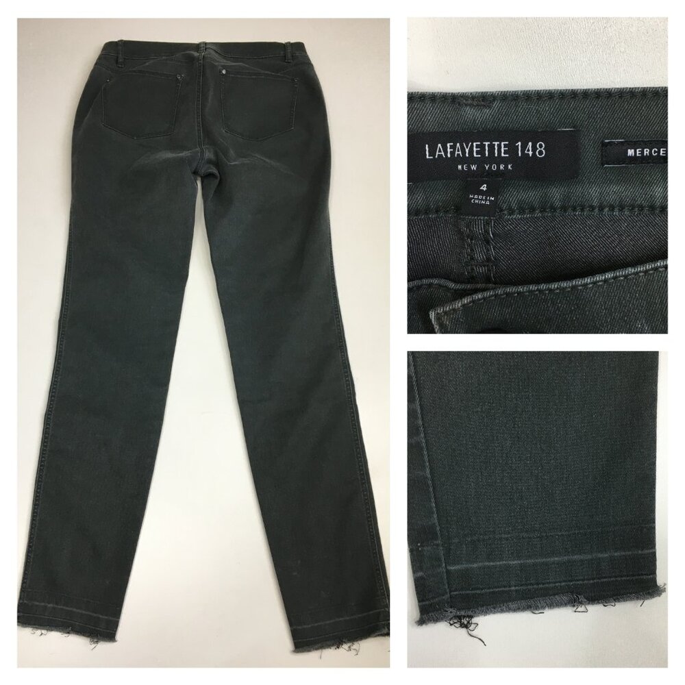 LAFAYETTE 148 New York Green/Gray MERCER Released Hem 5 Pocket Logo Button Jeans